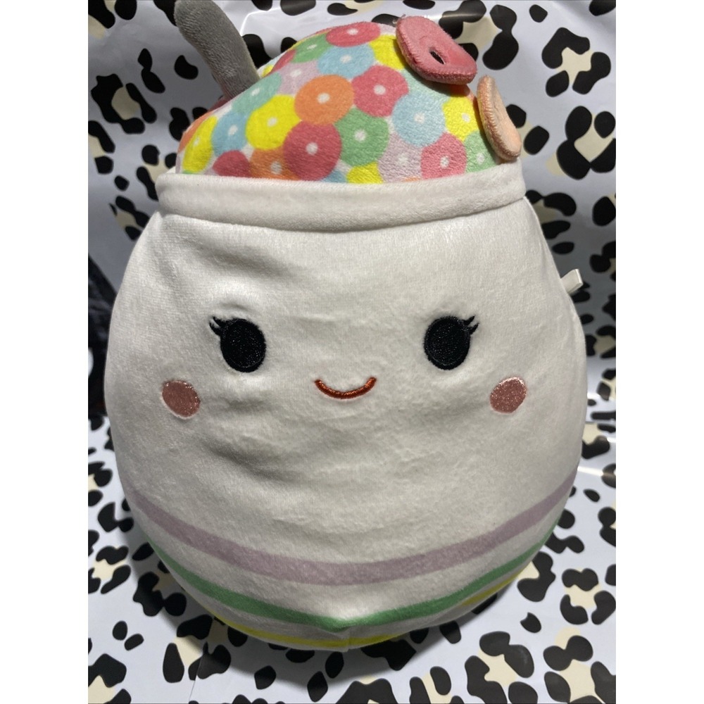 8" Squishmallows Lupi the Cereal Bowl Plush With Spoon White Pastel Stripes